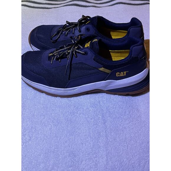 Caterpillar Men\'s Streamline 2.0 Mesh Steel Toe shoes navy with yellow accents. main image 4
